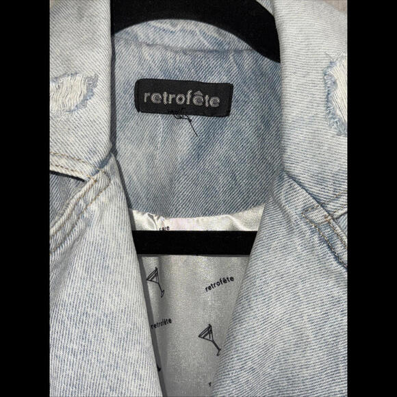 Revolve Retrofête Vivienne Denim Distressed Preppy Designer Jacket SMALL - Picture 4 of 15